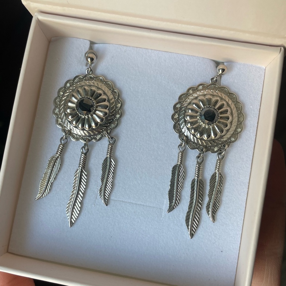 Dream Catcher Silver Dangle Earrings